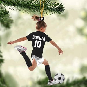 Personalized Soccer Girl Ornament, Soccer Player Ornament, Custom Name Number Soccer Ornament, Soccer Keepsake, Soccer Christmas Ornament