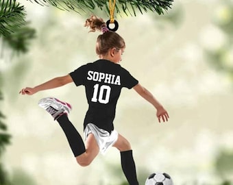 Personalized Soccer Girl Ornament, Soccer Player Ornament, Custom Name Number Soccer Ornament, Soccer Keepsake, Soccer Christmas Ornament