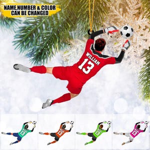 Personalized Soccer Goalkeeper Ornament, Soccer Player Ornament, Custom Name Number Soccer Ornament, Soccer Keepsake, Soccer Christmas Gift