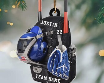 Personalized Baseball Softball Bag Personalized Acrylic Christmas Ornament, Baseball Player Name and Number, Custom Baseball Team Gifts