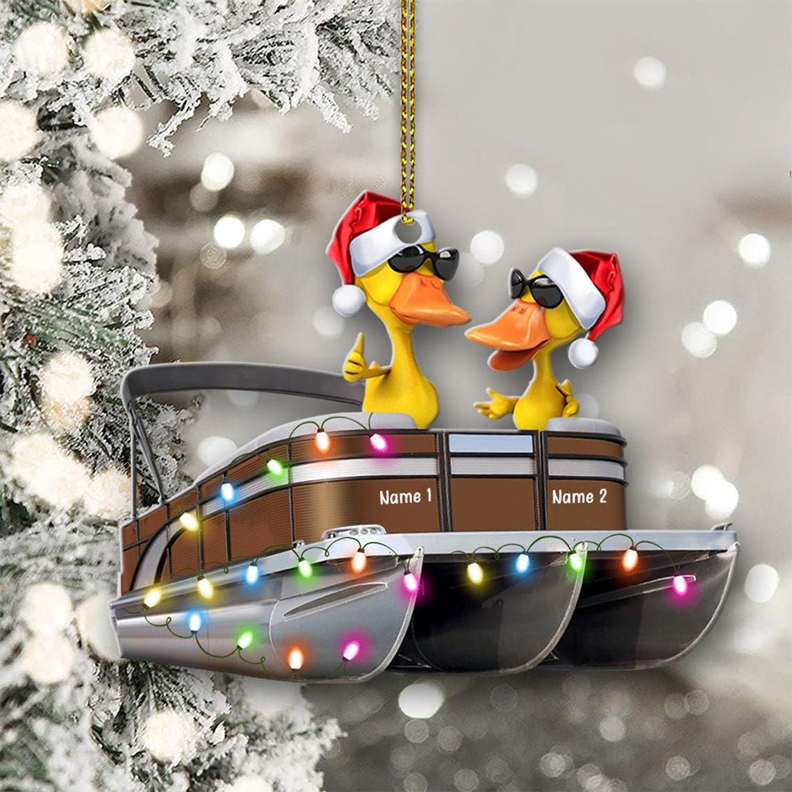 Pontoon Duck Boat Personalized Christmas Ornament, Christmas Custom Acrylic Ornament, Duck Ornament, Pontoon Boat Ornament, Christmas Decor
