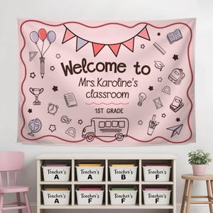 Welcome Back to School Tapestry, Cute Classroom Wall Decor, Teacher Backdrop Banner, Kawaii School Theme Decoration