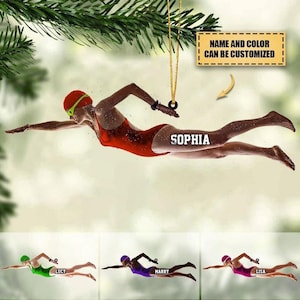 Personalized Name Female Swimmer Acrylic Ornament, Swimming Lovers Gift, Sport Gifts, Swim Team Ornament, Christmas Swimming Decoration