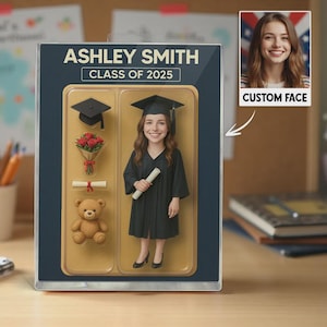 Personalized 3D Graduation Action Figure Plaque – Custom Acrylic Block Keepsake Gift, Unique Packaging, Rectangle Design for Graduation Day