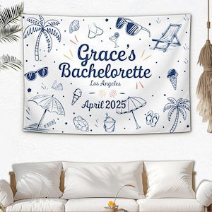 Bachelorette Party Decor, Custom Location Bachelorette Tapestry, Personalized Bachelorette Beach Party Banner, Beach Bachelorette Backdrop