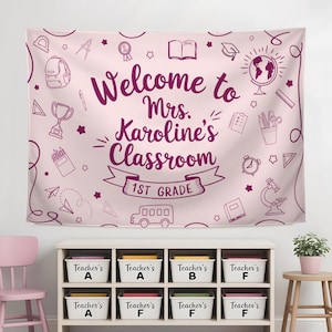 Welcome Back to School Tapestry, Cute Classroom Wall Decor, Teacher Backdrop Banner, Kawaii School Theme Decoration