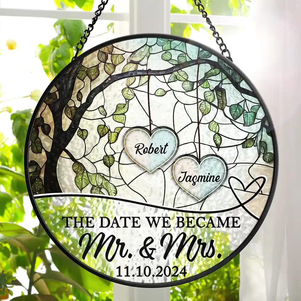 Personalisierte Gott gab mir Sie Paar das Datum, an dem wir Mr. & Mrs. wurden Glasmalerei Fenster hängenden Suncatcher, Paar Hochzeitstag Geschenk