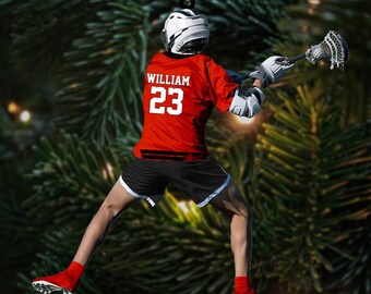 Personalized Lacrosse Christmas Ornament: Custom Name & Number
