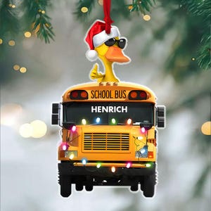 Custom Gifts For School Bus Driver Ornament Cute Duck With Bus, Christmas Light, Christmas Ornament,Gift for Bus Driver