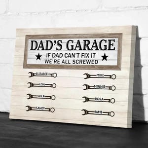 Dad&#39;s Garage If Dad Can&#39;t Fix It We&#39;re All Screwed – Personalized Dad Canvas, Gift for Father&#39;s Day – Humorous Wall Art for Dad