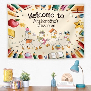 Welcome Back to School Tapestry, Cute Classroom Wall Decor, Teacher Backdrop Banner, Kawaii School Theme Decoration