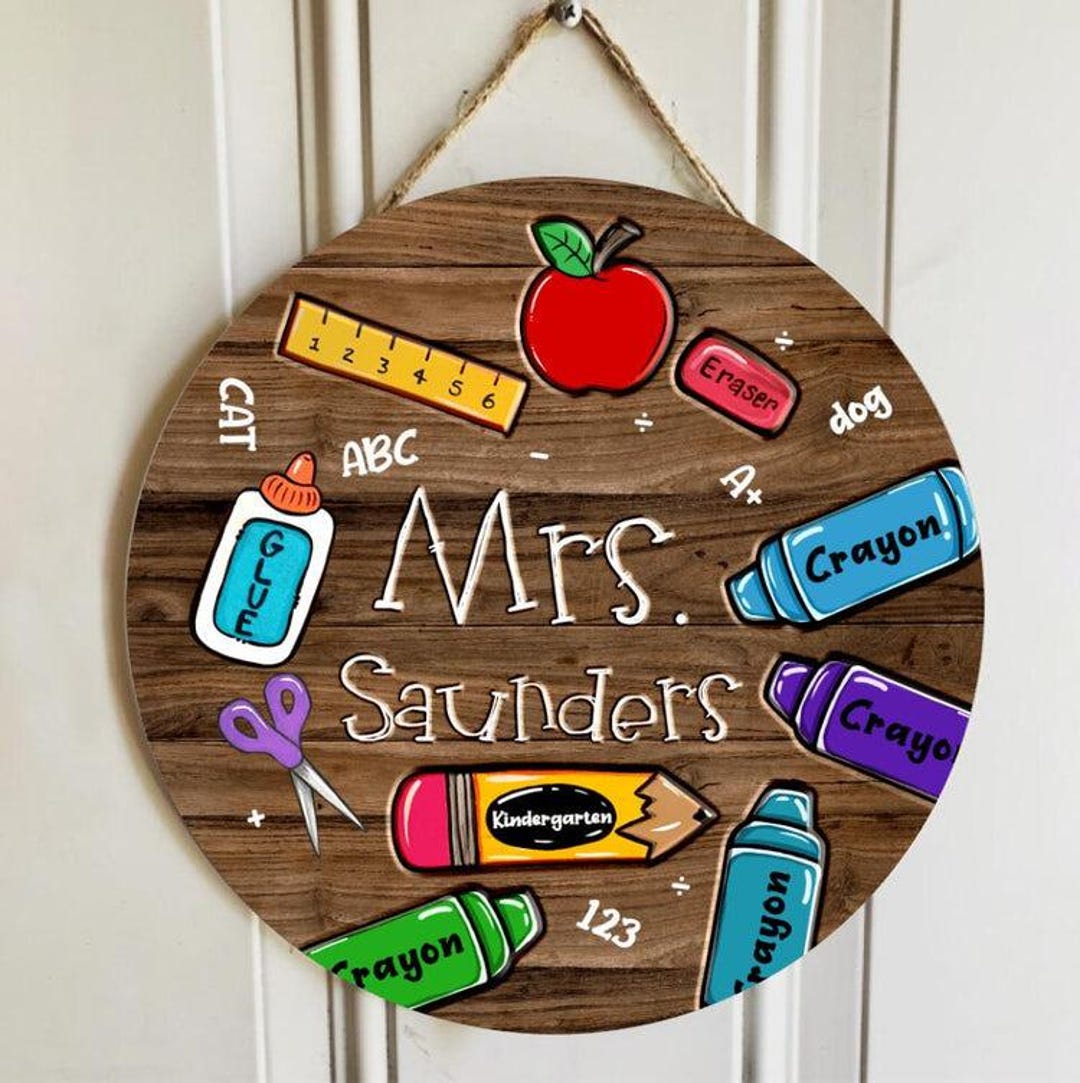 Personalized Name Teacher Pencil Sign Door Hanger, Welcome to Our Class ...