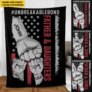 Personalized Father&#39;s Day Fist Bump Blanket, Custom Father Kids Names Blanket, Fathers Day Gift, Best Dad Ever, Blanket Gift For Father