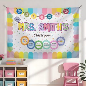 Custom Teacher Classroom Tapestry, Back to School Decor, Gift for Teacher, Welcome To Classroom Banner, Classroom Decor, Teacher Name Banner