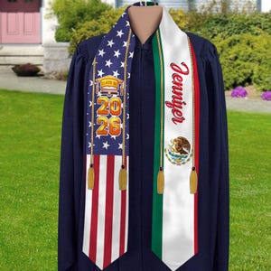 Country Flag Class of 2025 Graduation Stole Sash – Personalized Name Senior Gift, Custom Grad Sash with Flag, Graduation Keepsake