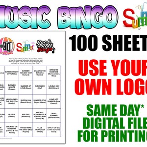 Music Bingo with Personalisation - 100 sheets - Summer Theme