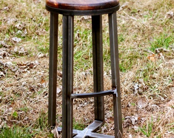 The Seattle Bar Stool ~ Backless Reclaimed Wood Counter Chair ~ Mid Century Modern Bar Stool with Metal Footrest