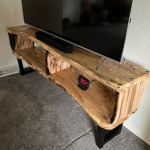 Live Edge Wood Media Console, TV Stand Console, Media Entertainment Cabinet, Live Edge Slab Furniture, Boho Wood TV Media Cabinet, TV Shelf image 1