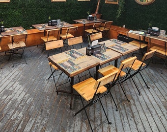 Reclaimed Wood Folding Chairs: Farmhouse Restaurant Patio Decor