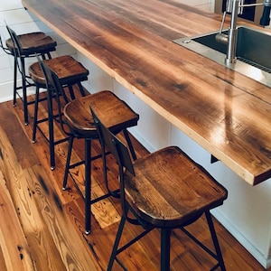 Swiveling Scooped Seat Brew Haus Industrial Bar Stool, Rustic Style Bar Stools - Counter Height Stools from Reclaimed Wood with Backrest