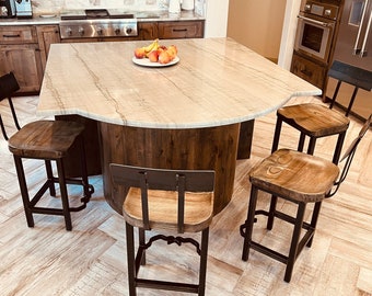 Extra Large Scooped Seat Industrial Bar Stools with Бacks - Mid Century Modern Counter Height Stools -Rustic Industrial Home Decor Furniture