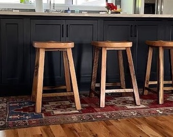 Counter Stools, Oak Barstools, Counter Height Stools, Reclaimed Wood Tractor Seat Stool, Backless Bar Stools, Scooped Seat Kitchen Stool