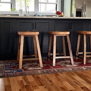 Counter Stools, Oak Barstools, Counter Height Stools, Reclaimed Wood Tractor Seat Stool, Backless Bar Stools, Scooped Seat Kitchen Stool