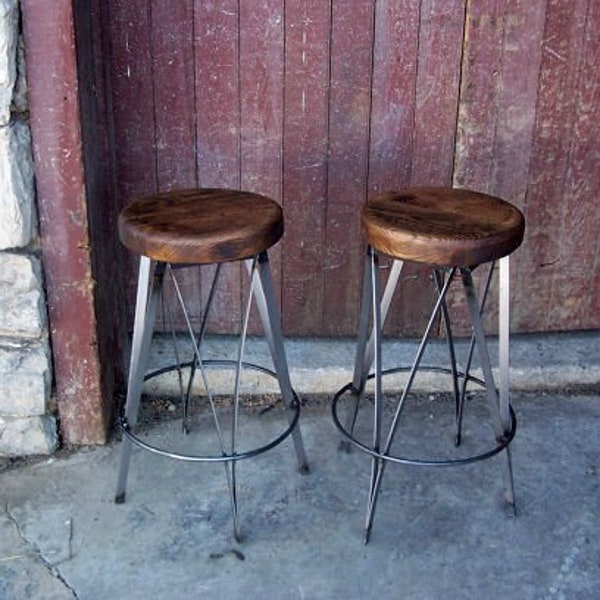 Ice Cream Parlor Reclaimed Wood Bar Stool: Industrial Farmhouse Kitchen Counter Stool