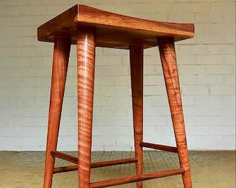 Mid Century Modern Solid Walnut Counter Stool: Backless Kitchen Bar Seating