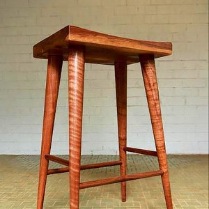 Mid Century Modern Walnut Counter Height Stool, Backless Kitchen Stool, Natural Reclaimed Wood, Custom Design, Industrial Farmhouse Style