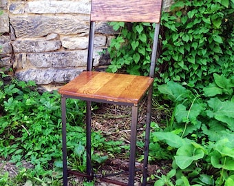 The Millworks Counter Height Stools with Back - Reclaimed Wood Metal Frame Bar Stools - Industrial Handmade Furniture