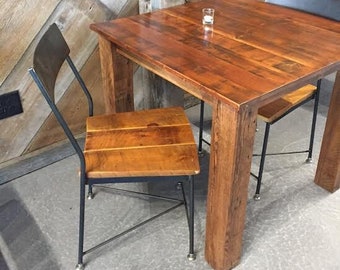 Reclaimed Wood Bar Stool | Adjustable Height Industrial Chair with Metal Back ~ Square Seat Counter Stool for Home, Bar, Pub or College Room