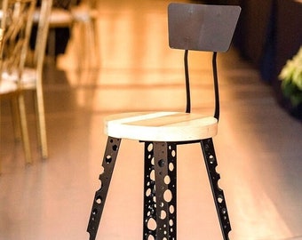 Reclaimed Wood Bar Stool: Adjustable Height, Metal Frame, Boho Counter Stool
