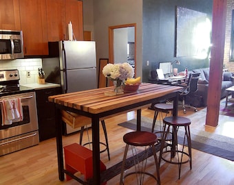 Butcher Block Kitchen Island, Modern Farmhouse Style, Reclaimed Hardwood