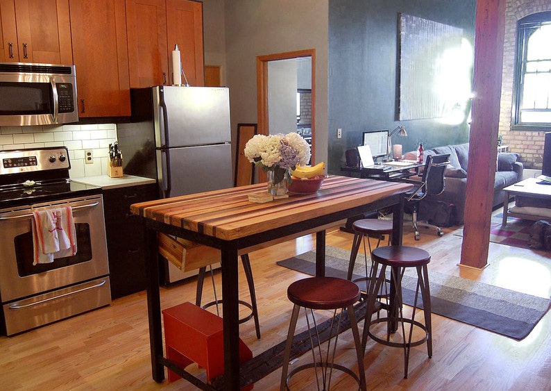 Kitchen Island, Butcher Block Island, Industrial Kitchen Rack Table, Wood Kitchen Island, Wood Cutting Board, Kitchen Table, Modern Island