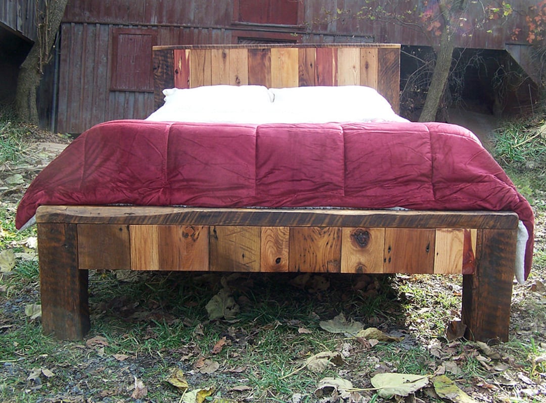 Rustic Patchwork Reclaimed Wood Bed Frame, King Queen Size - Etsy, image size:1080x798