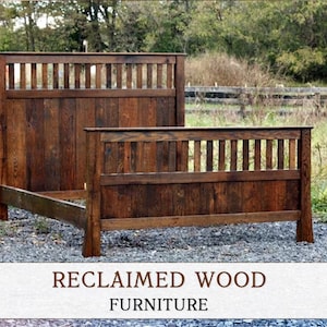 Mission Style Bed, Mission Furniture, Reclaimed Oak Bed, Mission Bed Frame, Bedroom Furniture, Solid Wood Bed Frame, Farmhouse Bed, Rustic