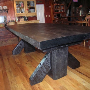 Massive Thick Plank Timber Trestle Table, Cabin Furniture, Wood Dining Table, Timber Table, Farm Table, Barn Wood Table image 2