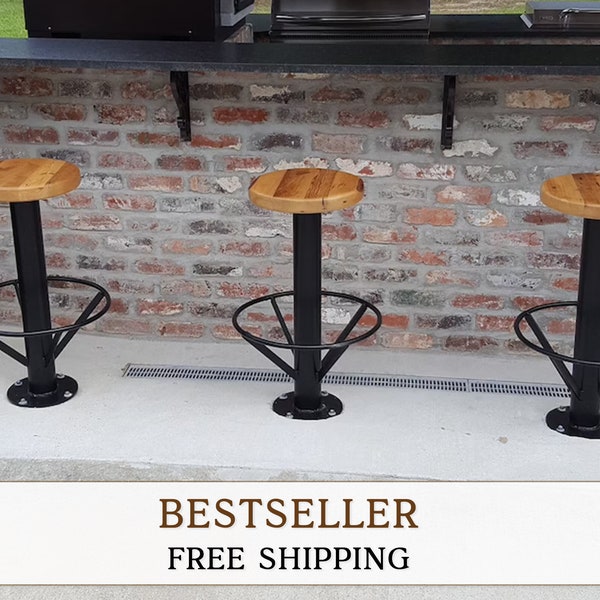 Outdoor Bar Stools, Bolt Down Bar Stools, Rustic Modern Bar Stool, Outdoor Patio Bar Stools, Floor Mounted Metal Bar Stool, Garden Bar Stool