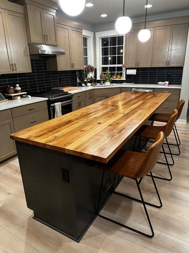 Custom Wormy Chestnut Butcher Block Countertops Reclaimed Wood Kitchen Island Butcher Block Tops Kitchen Solid Reclaimed Wood Countertop image 1