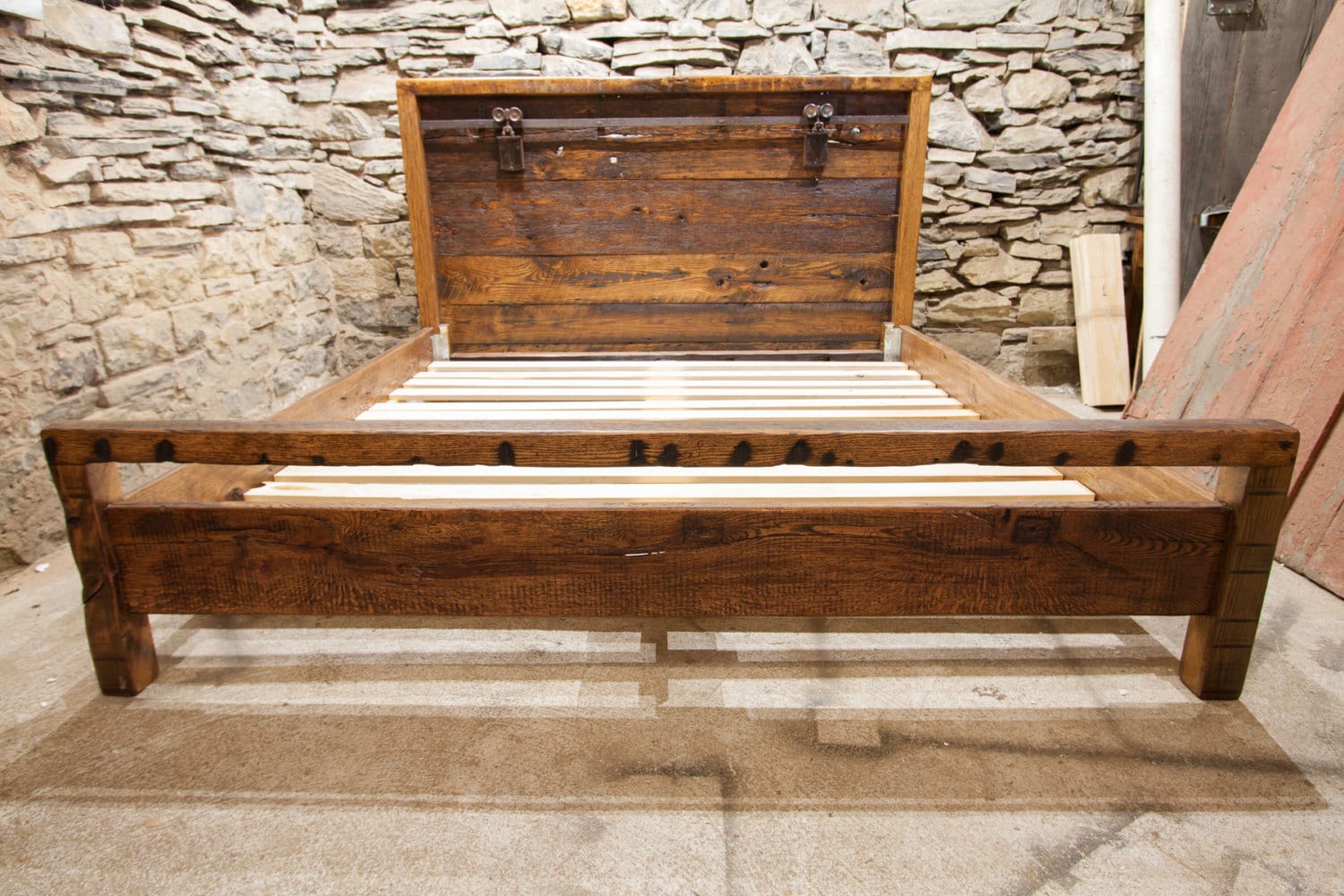 Wood Bed Frame Barn Door Hardware Reclaimed Wood Bed Etsy