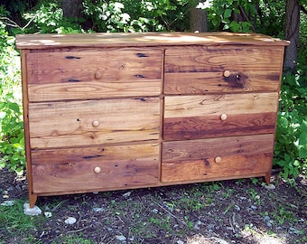 Reclaimed Wormy Chestnut 6 Drawer Dresser, Rustic Farmhouse Style