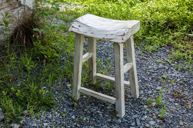 Counter Height Stool, Bar Stools, Live Edge Bar Stool, Farmhouse Stool, Backless Stool, Cottage Stool, Distressed Furniture, Wood Stool image 1