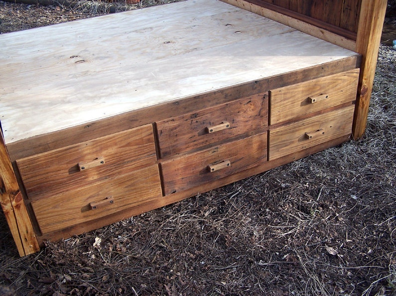 12 Drawer Reclaimed Wood Storage Bed, Platform Bed, King Storage Hardwood Bed, Rustic Storage Bed, Reclaimed Wood Bed, Queen Storage Bed image 3