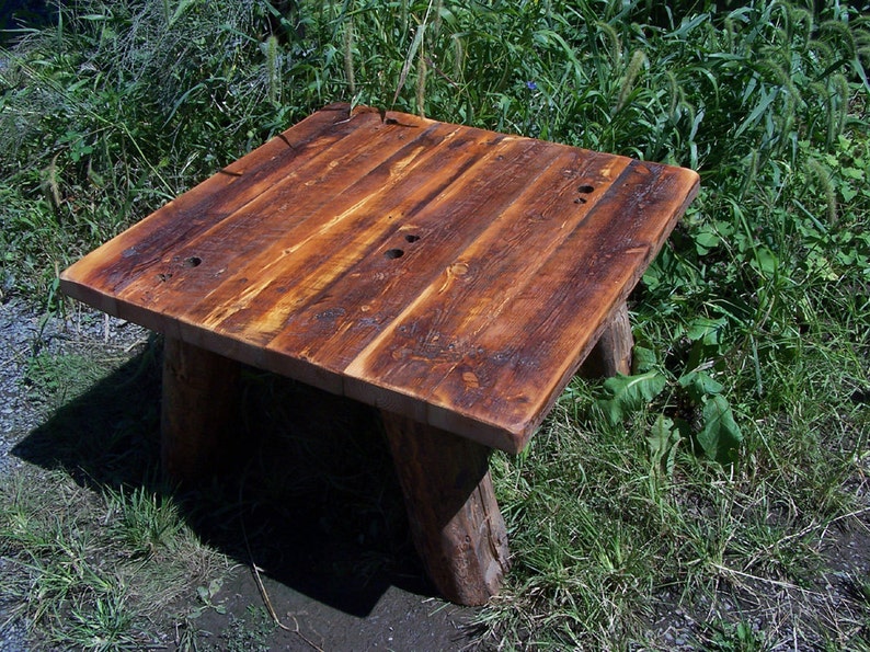 Rustic Coffee Table, Square Wood Table, Modern Farmhouse Coffee Table, Bohemian Home Decor, Hand Hewn Table, Pine Coffee Table, Handmade image 2