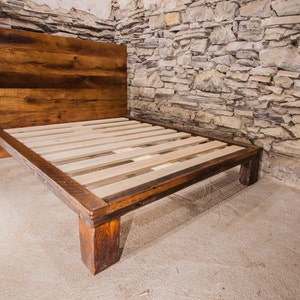 The Lamplighter Reclaimed Wood Platform Bed Frame: Rustic Modern Farmhouse Headboard