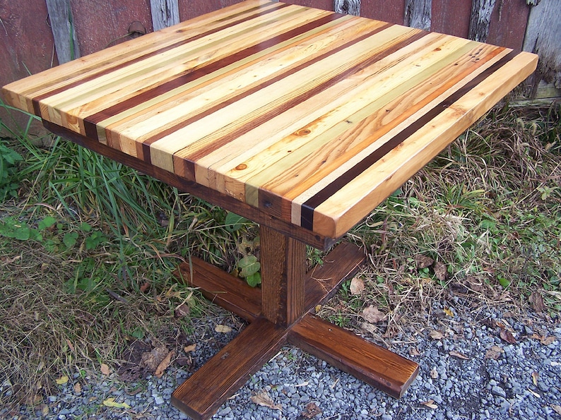 Butcher Block Kitchen Table with Reclaimed Wood Pedestal Base Etsy