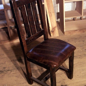 Dining Chair, Wood Cushion Chair, Rustic Chair, Solid Wood And Leather Chair, Oak Chair, Wooden Chair, Dining Room Furniture, Antique Chairs image 2