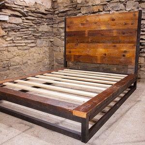 Abbey Road Industrial Platform Bed, Reclaimed Wood Platform Bed, King Size Bed, Wood Bed Frame, Modern Bed Platform, Farmhouse Bed Frame