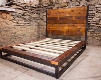 Reclaimed Wood Platform Bed: Abbey Road Industrial Style